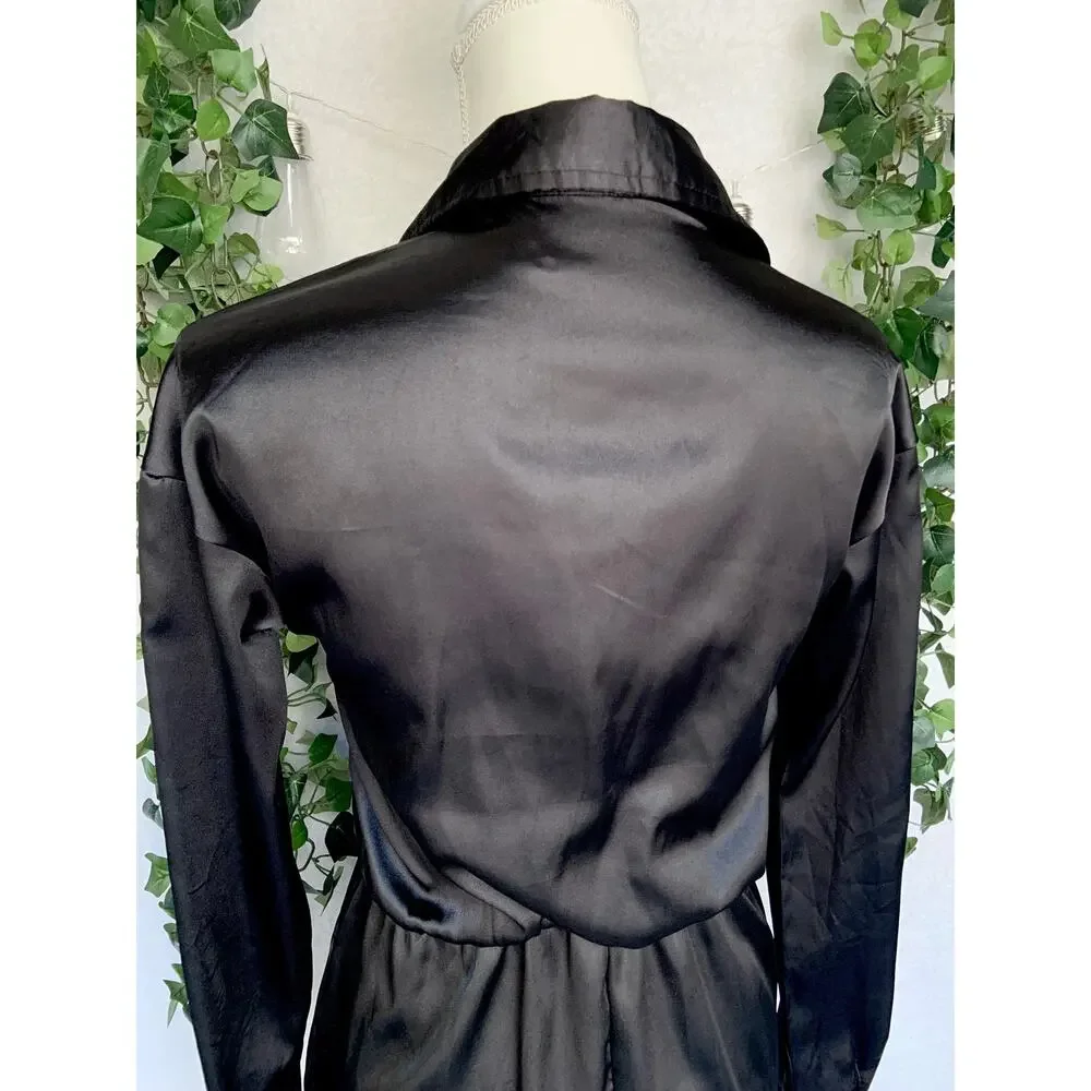 Pretty Little Thing Black Long Sleeve Button up Jumpsuit Women's XS-S - Picture 9 of 11